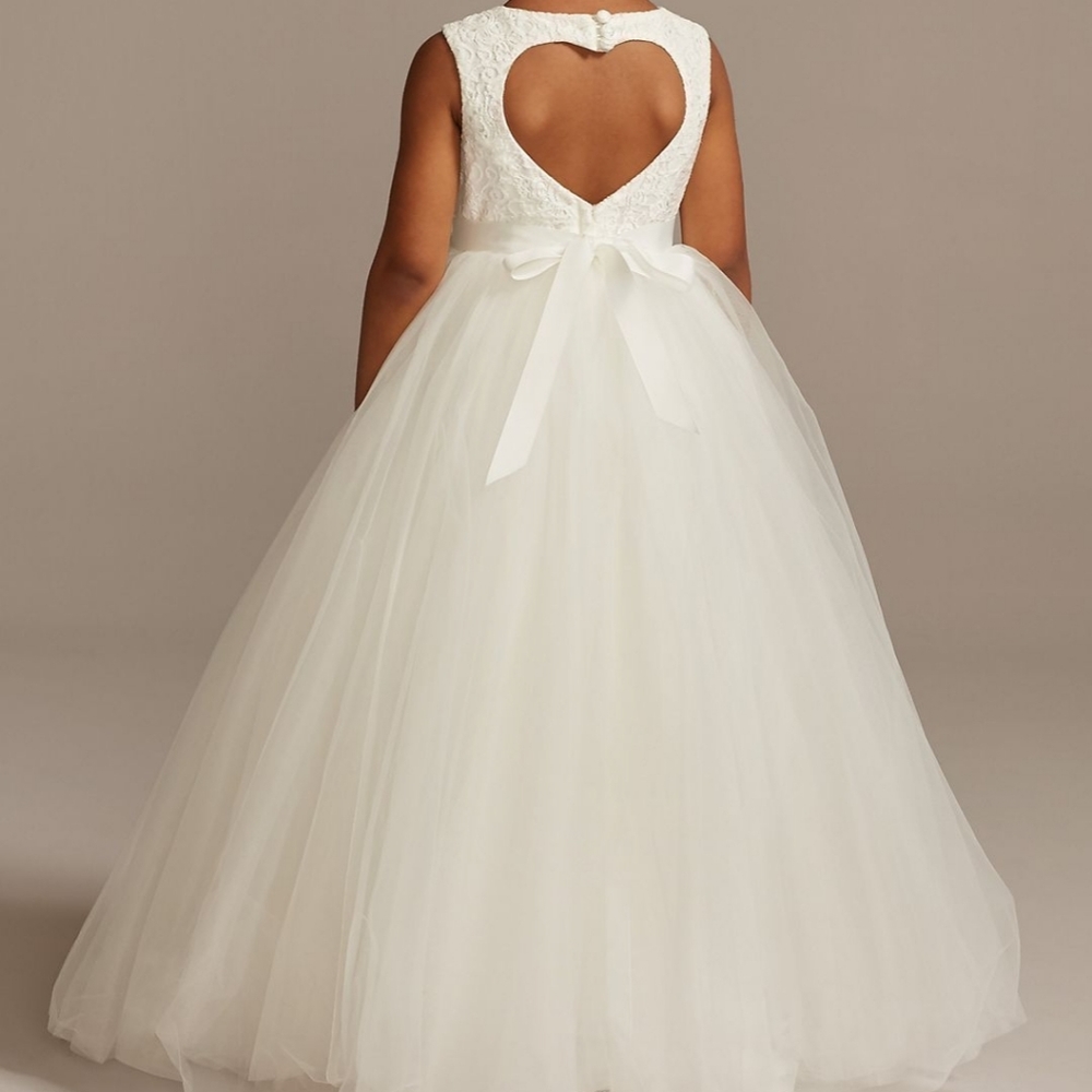 David's Bridal heart cut-out girls ball gown